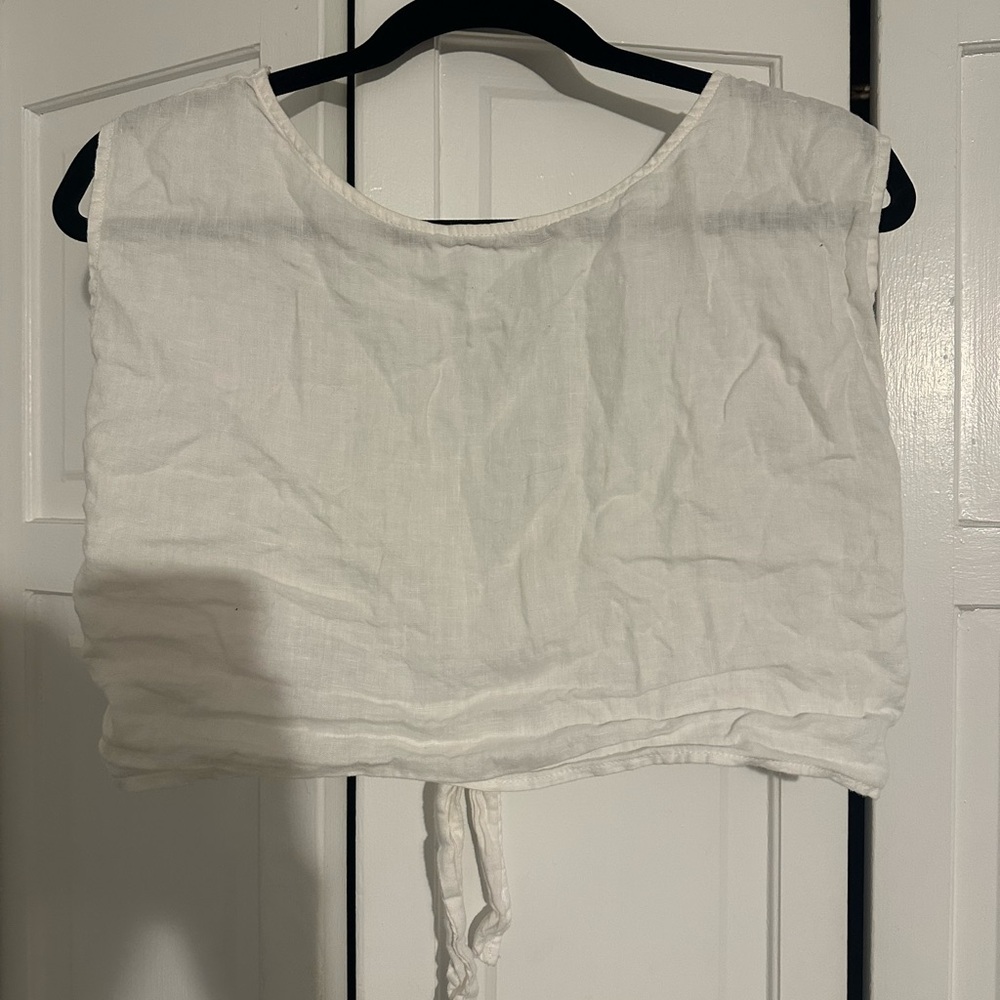 Lou & Grey White Linen Tie Crop Top